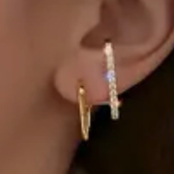 Earrings Trendy Korean Style Rhinestone Stud Gold Double Hook Y2k Glam Sparkle - Picture 2 of 2